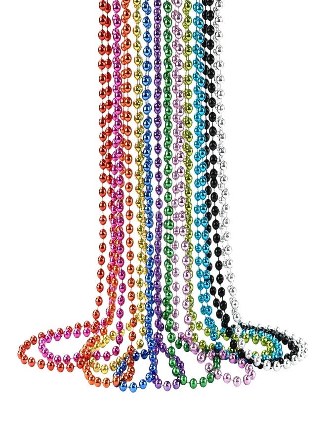 ZZYFGH 33'' 7mm Metallic Colors Bead Necklace Bulk, Mardi Gras Round Beaded Necklaces for Party Favors Costume Necklace (12 Pcs) - Image 1
